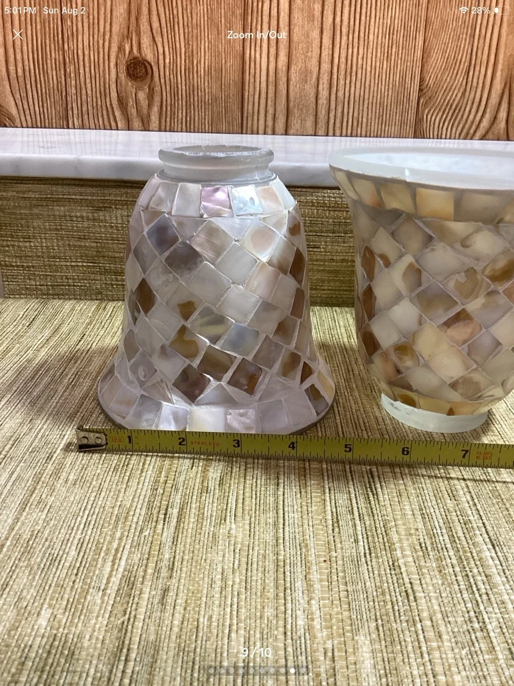 Mother-of-Pearl Mosaic Glass Votive Holders - Set of 2, Ivory and Pearl Damage